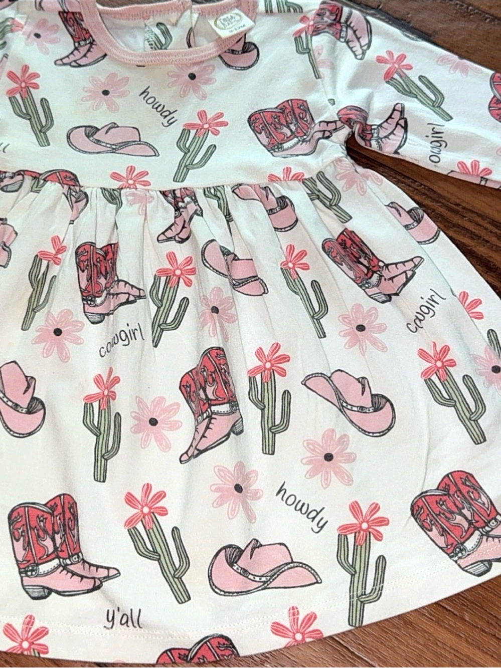 Tesa Babe Country Cowgirl Bamboo Dress Pink Western Ruffle Size 9 to 12 Months - Picture 5 of 8